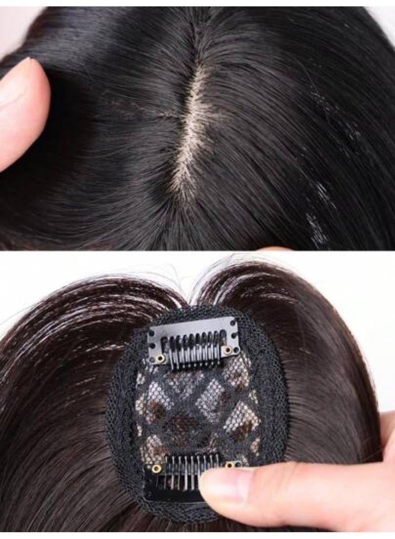 KHAJUL 3D Clip-in Bangs, Heat Resistant Synthetic Hair Fringe with Middle Part, French Style Wispy Hairpiece for Women, Dark Brown - Image 3